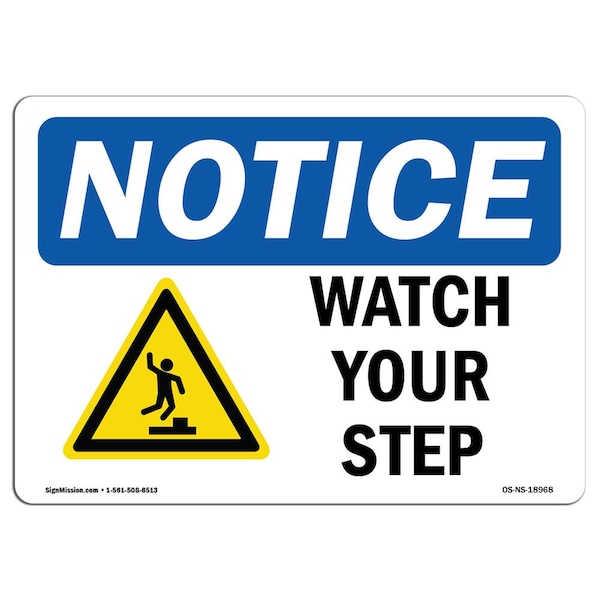 OSHA Sign, Watch Your Step With Symbol, 5in X 3.5in Decal, 10PK, 3.5" W, 5" L, Landscape, PK10